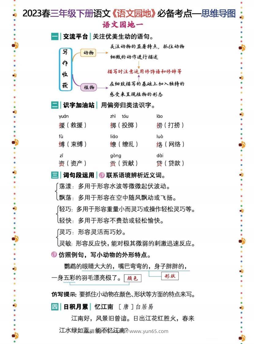 2023春三年级下册语文《语文园地》必备考点—思维导图-云锋学科网