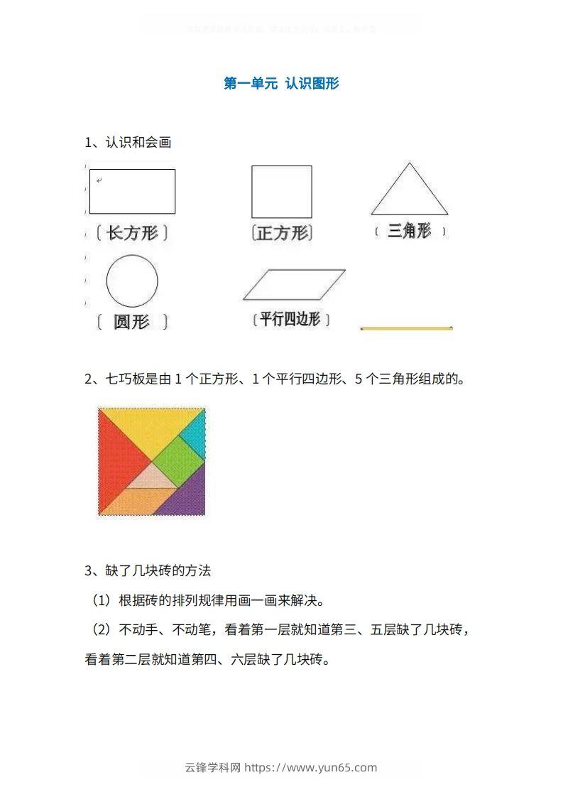 人教版1年级数学下册知识点1-4单元-云锋学科网