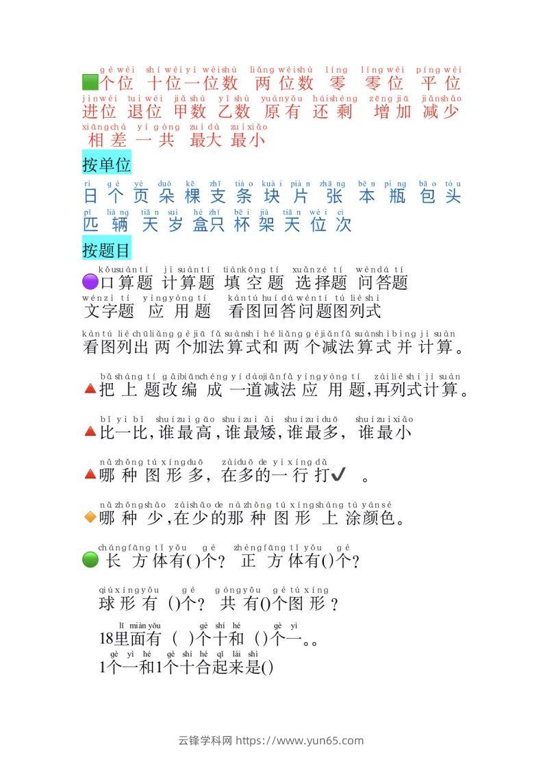 图片[2]-一年级上册数学必认常用字-云锋学科网