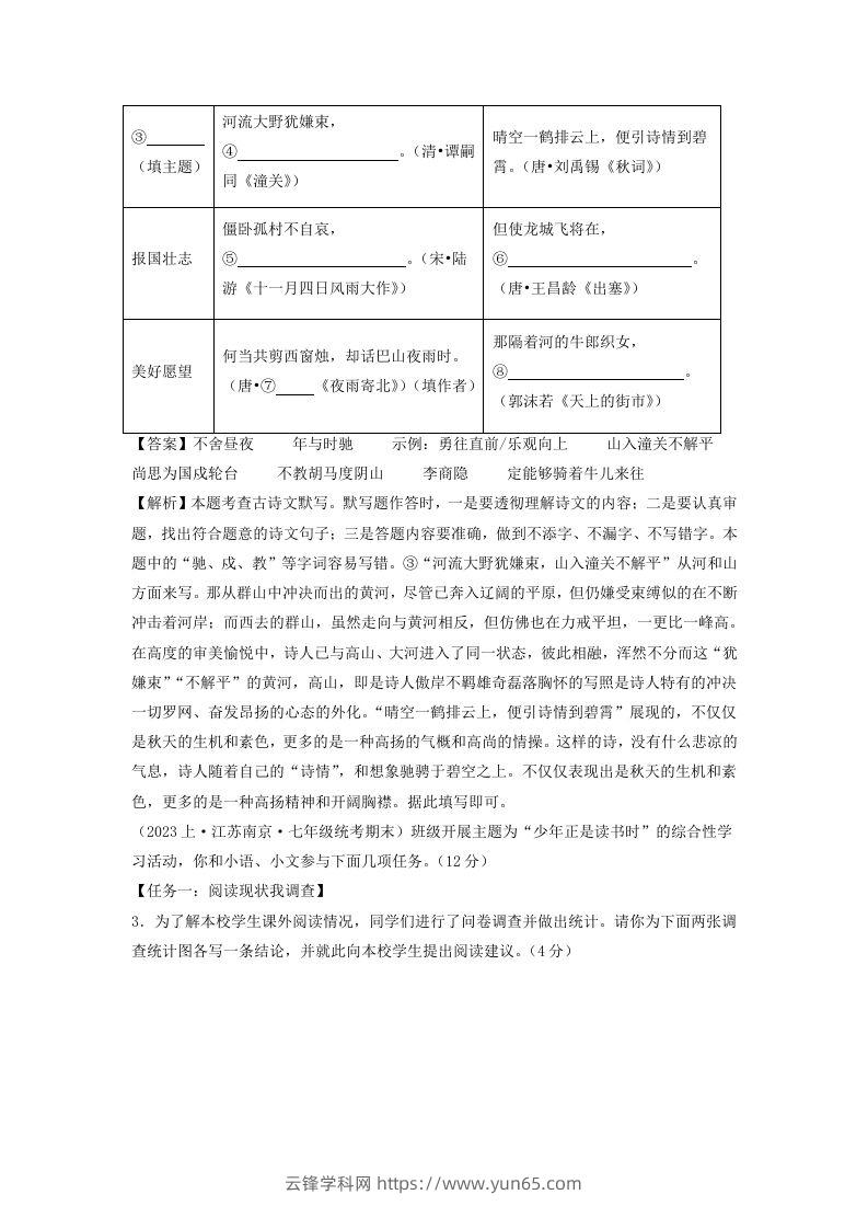 图片[2]-2023-2024学年江苏南京七年级上册语文期末试卷及答案A卷(Word版)-云锋学科网