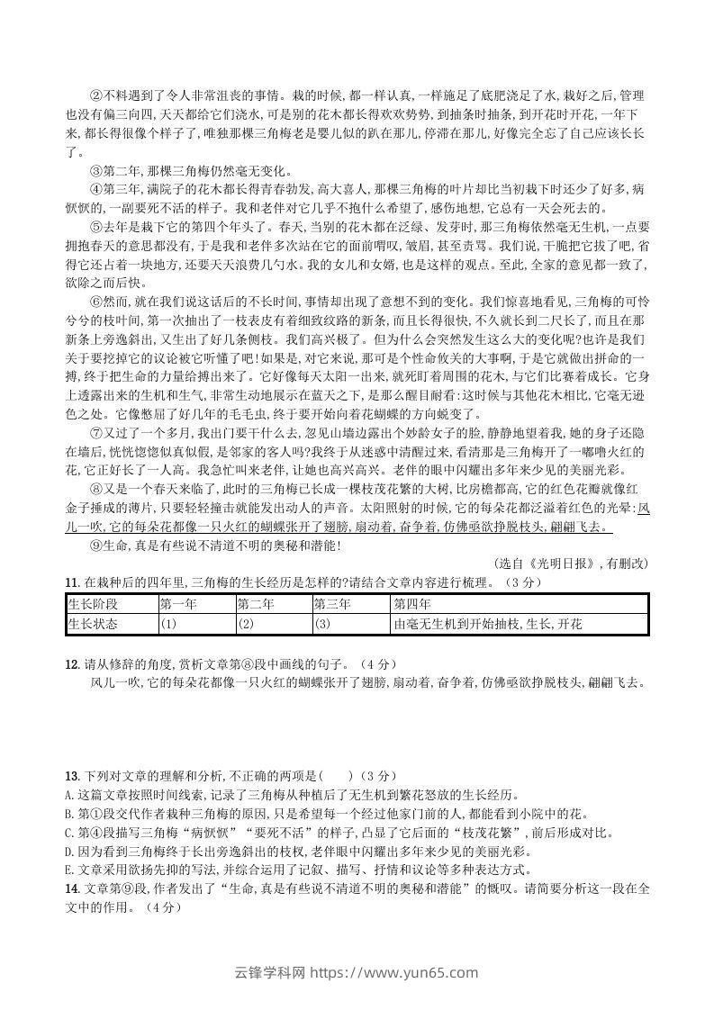 图片[3]-2023-2024学年统编版八年级语文上册第四单元测试题及答案(Word版)-云锋学科网