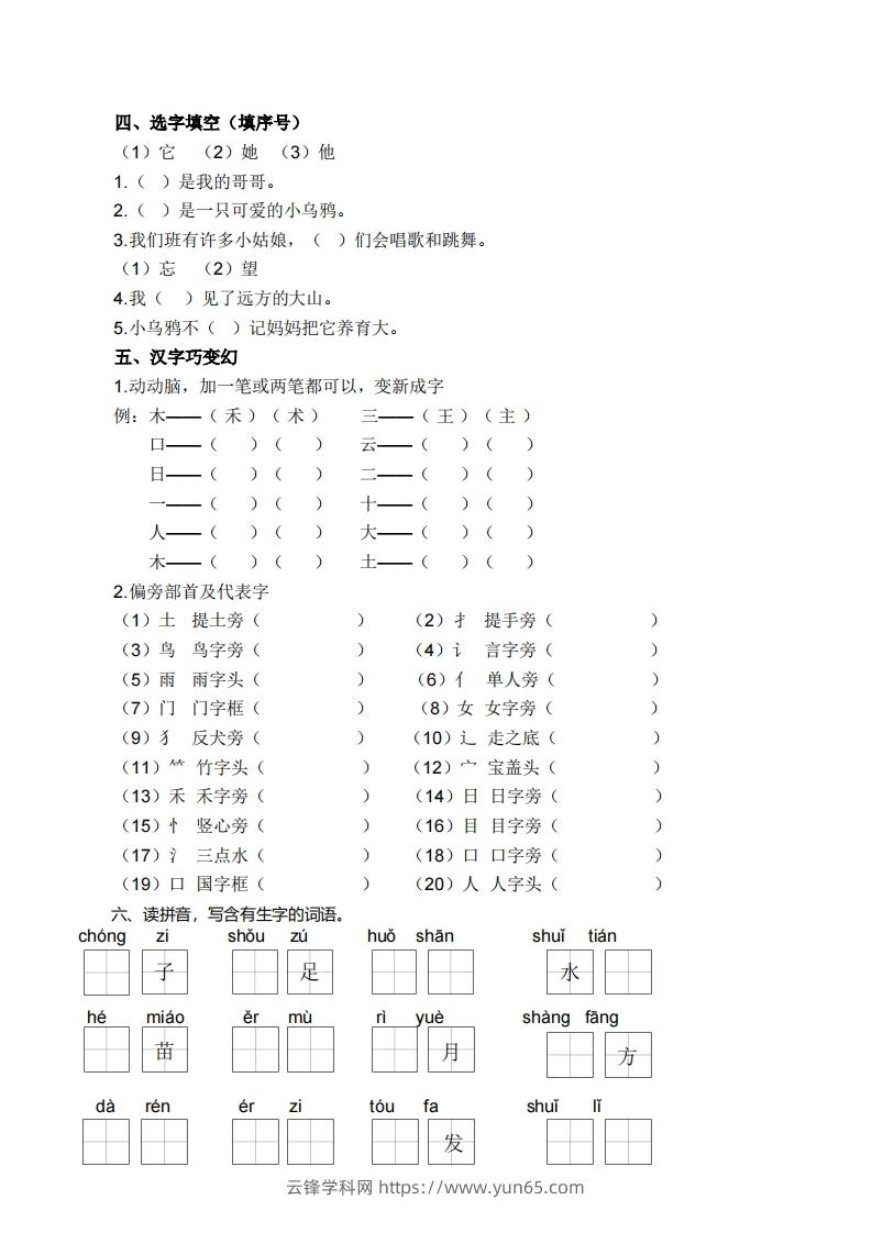 图片[2]-一上语文生字专项练习-云锋学科网