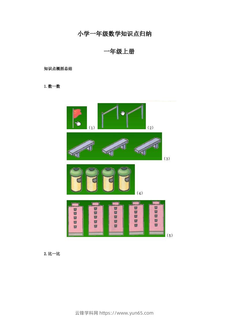 【数学】小学一年级上册数学知识点归纳-云锋学科网