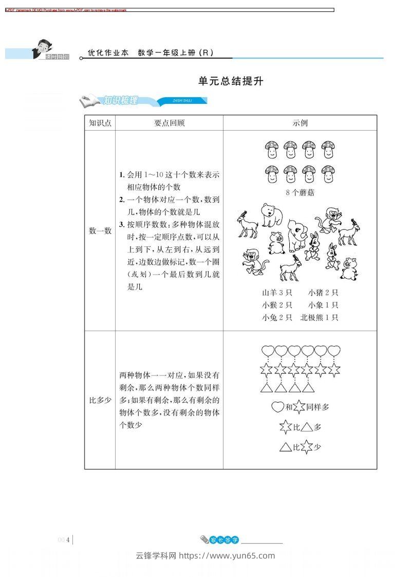 一上数学_1单元知识总结-云锋学科网