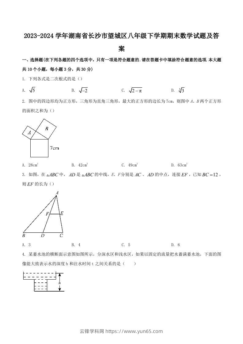 2023-2024学年湖南省长沙市望城区八年级下学期期末数学试题及答案(Word版)-云锋学科网